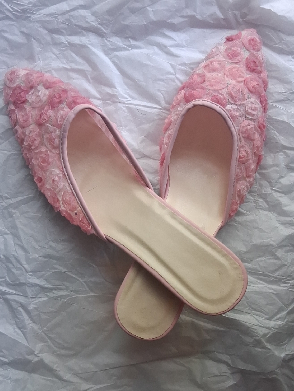 Pink Floral Mesh Pointed Toe Mules With Low Kitten Heel, NWB. - Picture 7 of 13